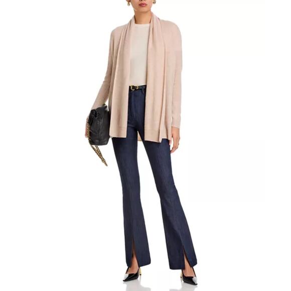 NWOT C by BLOOMINGDALES Cardigan Jacket M Cashmere 100% 2-Ply Beige Open Long-Sl - Picture 2 of 10